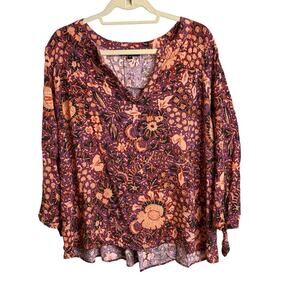 Rachel Zoe Women's Floral Hi Low Top Size 1X Boho Flowy Casual‎ Cottagecore